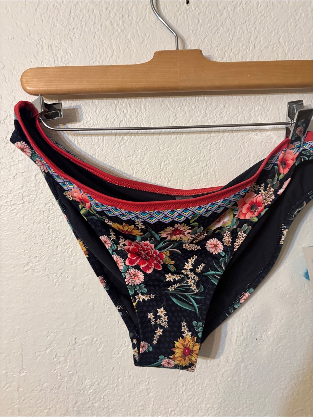 Johnny Was Navy Floral Bikini with Coral Trim - Picture 6 of 11